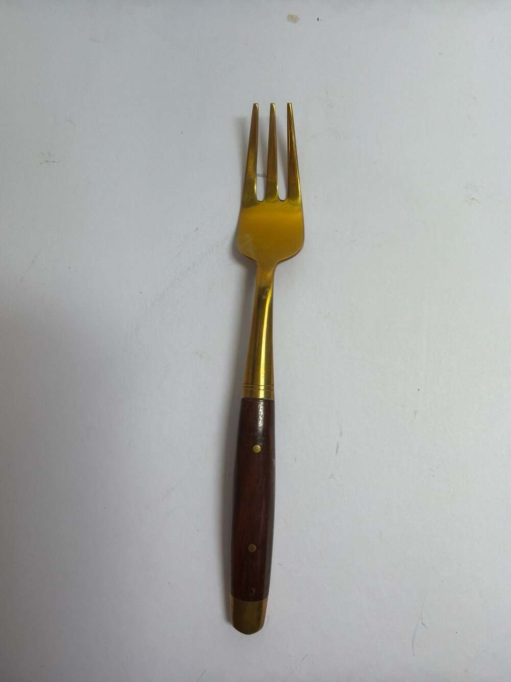 Vintage Thailand Brass and Rosewood 5-Inch‎ Cocktail Appetizer Fork